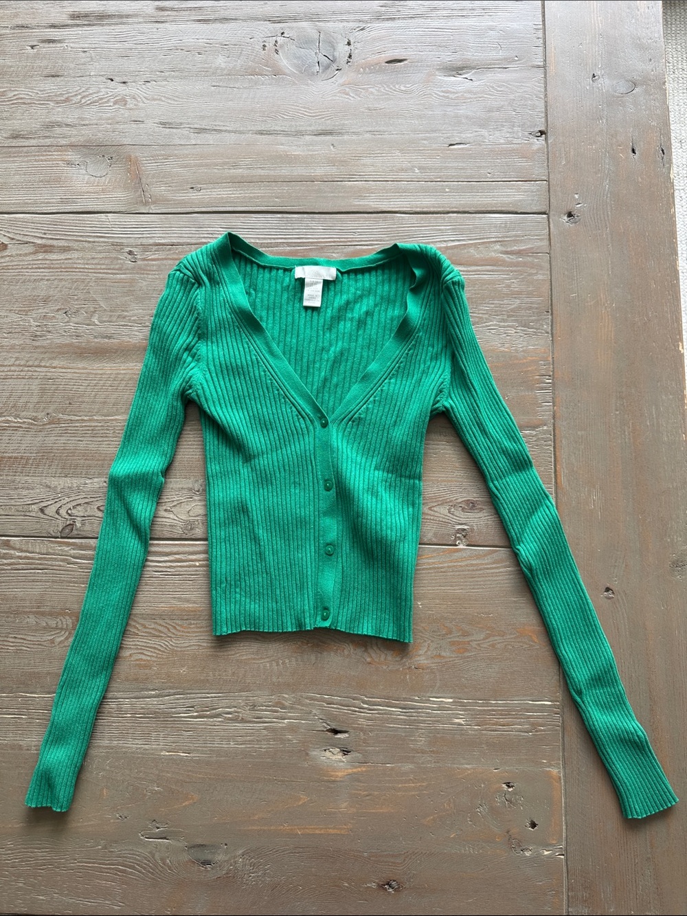 H&M Emerald Green Ribbed V-Neck Button Cardigan